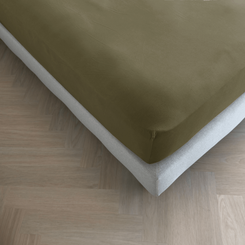 Kayori hoeslaken Tara stretch jersey - Olijfgroen 