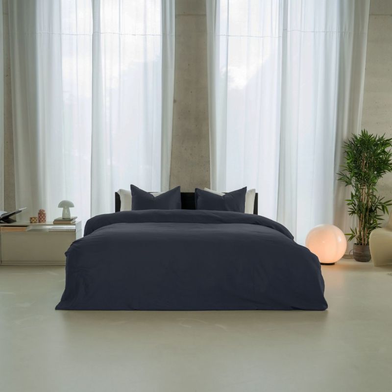 Kayori dekbedovertrek Emma katoensatijn - Navy 